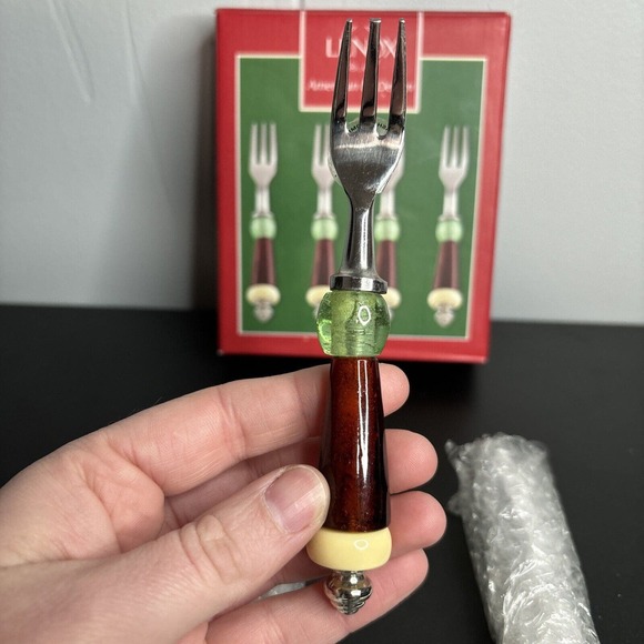 Set of 4 Vintage Lenox Holiday Gatherings Cocktail Forks NEW in BOX - Picture 5 of 8
